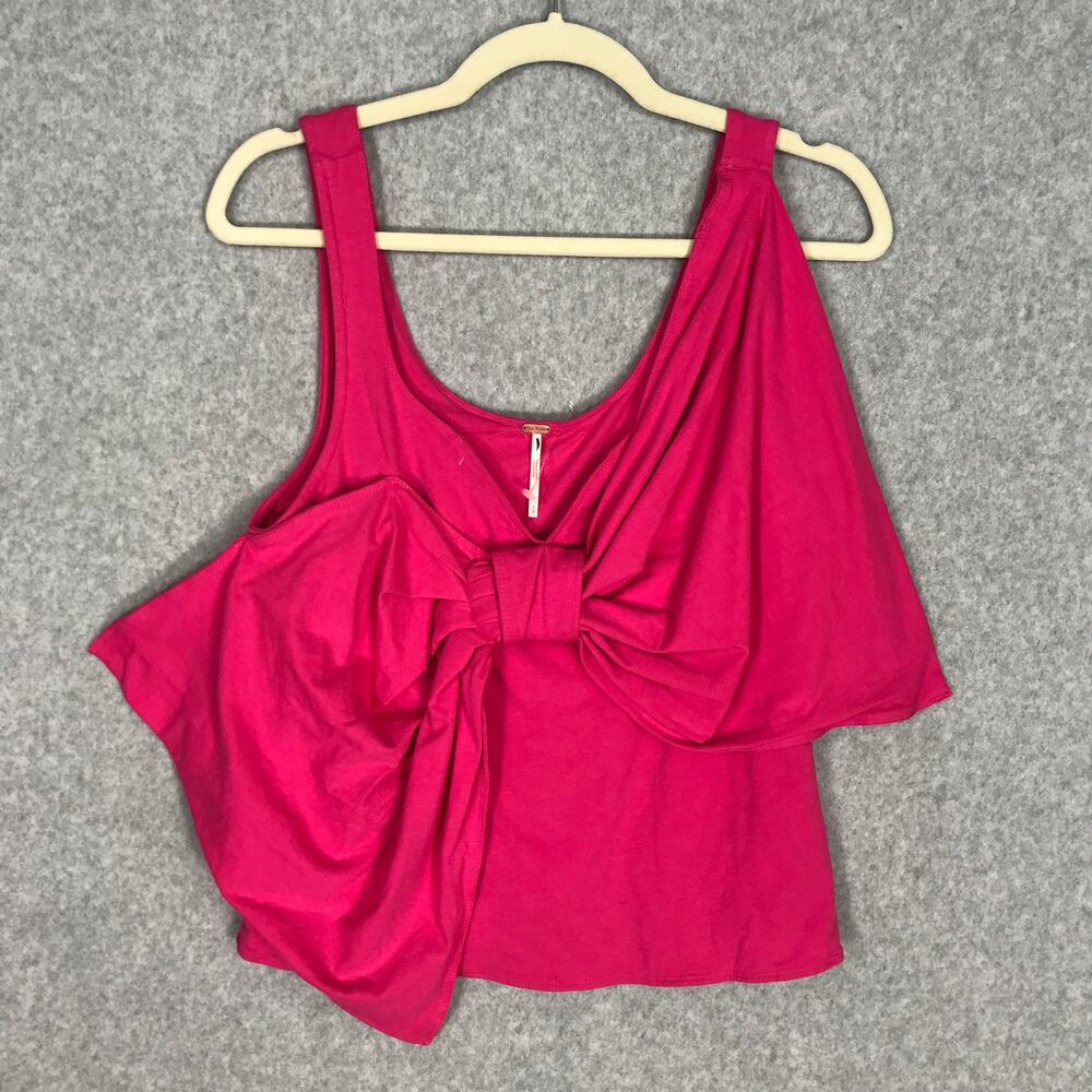Free People Tank Top Small Pink Tied Up Big Bow Festival Twee Jersey Stretch